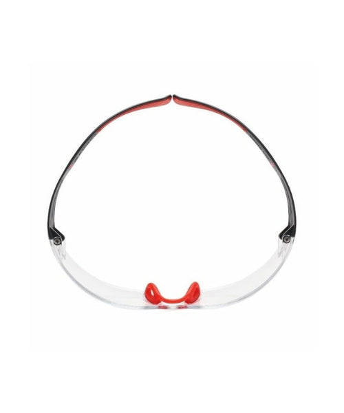 Clear ScotchGuard Coated Safety Spectacles with Red Pressure Diffusion Temples | 3M SF401SGAF-RED
