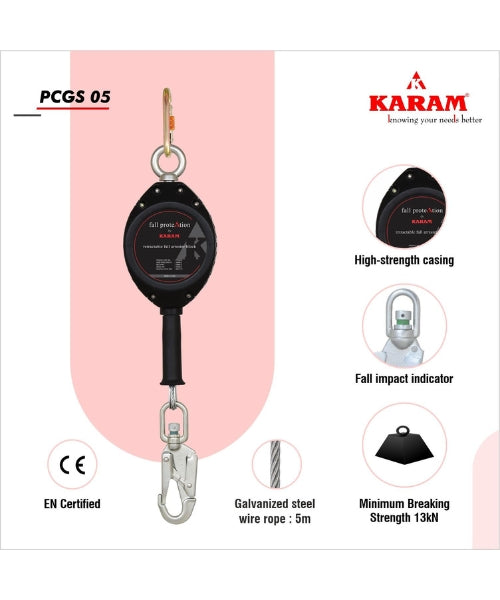 Retractable Galvanized Steel Cable Fall Arrester Block | Karam PCGS