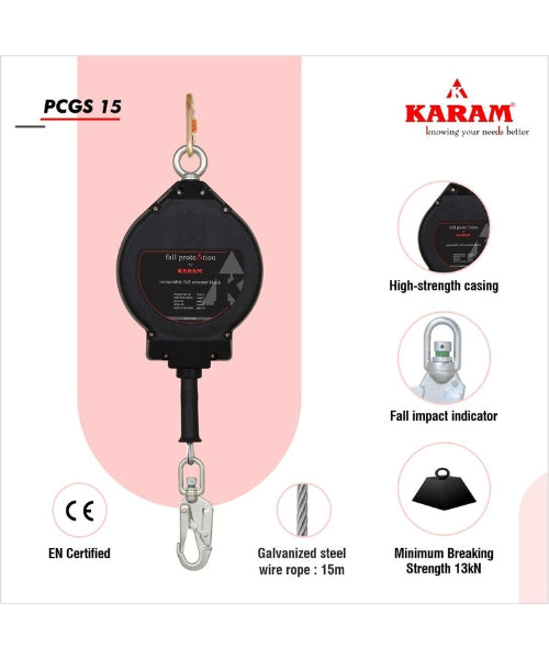 Retractable Galvanized Steel Cable Fall Arrester Block | Karam PCGS