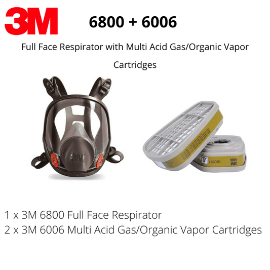 3M 6800 Full Face Respirator with a pair of 6006 Multi Gas/Vapor Cartridge Cartridges