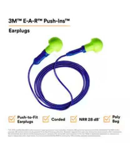 Corded Reusable Push Ins Earplugs | 3M 318-1001