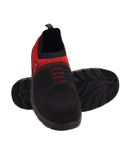 Red and Black Sporty Slip-On Safety Shoes with Fiber Toe|Karam FS202 (FWSAMN)