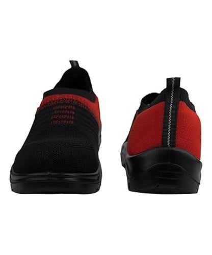 Red and Black Sporty Slip-On Safety Shoes with Fiber Toe|Karam FS202 (FWSAMN)