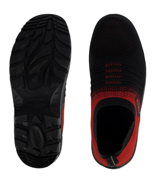 Red and Black Sporty Slip-On Safety Shoes with Fiber Toe|Karam FS202 (FWSAMN)