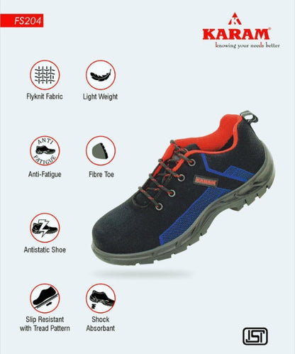 Blue Sporty Safety Shoes with Fiber Toe|Karam FS204 (FWSAMN)