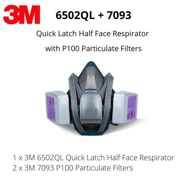 3M 6502QL Quick Latch Half Face Respirator with a pair of 7093 N95 Particulate Cartridges