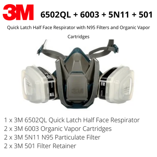 3M 6502QL Quick Latch Half Face Respirator with N95 Particulate and Organic Vapor/Acid Gas Combo