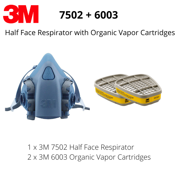 3M 7502 Half Face Respirator with a pair of 6003 Organic Vapor Cartridges