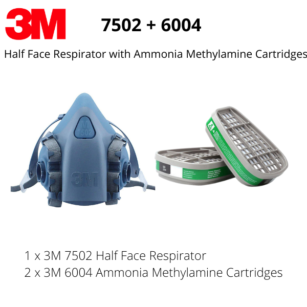 3M 7502 Half Face Respirator with a pair of 6004 Ammonia Methylamine Cartridges