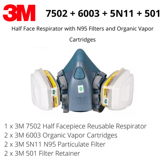 3M 7502 Half Face Respirator with N95 Particulate and Organic Vapor/Acid Gas Combo