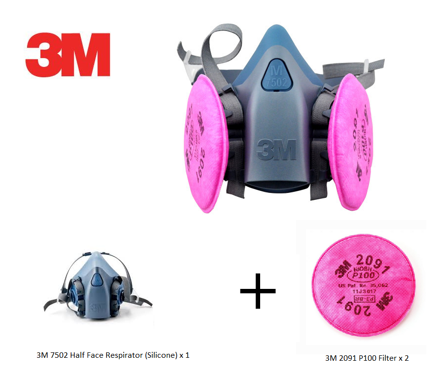 3M 7502 Half Face Respirator with a pair of 2091 P100 Particulate Filters