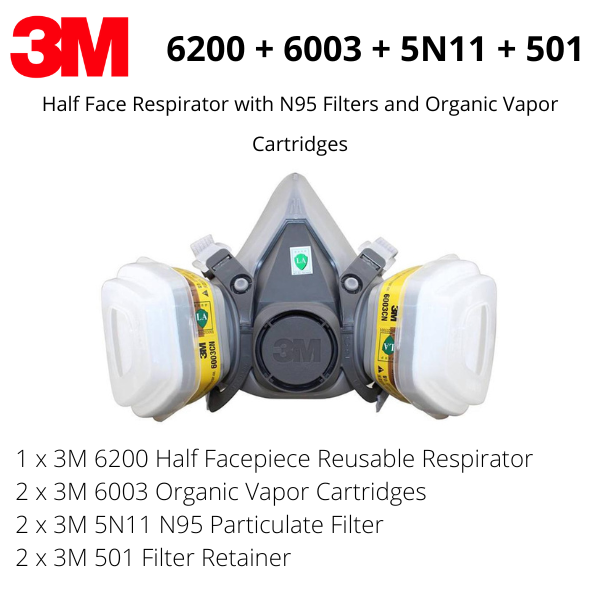 3M 6200 Half Face Respirator with N95 Particulate and Organic Vapor/Acid Gas Combo