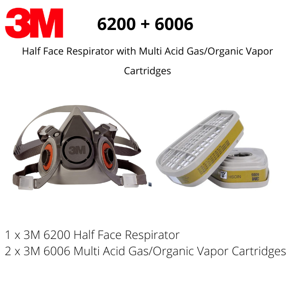 3M 6200 Half Face Respirator with a pair of 6006 Multi Gas/Vapor Cartridge Cartridges