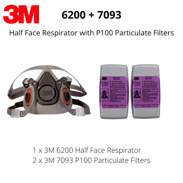 3M 6200 Half Face Respirator with a pair of 7093 N95 Particulate Cartridges